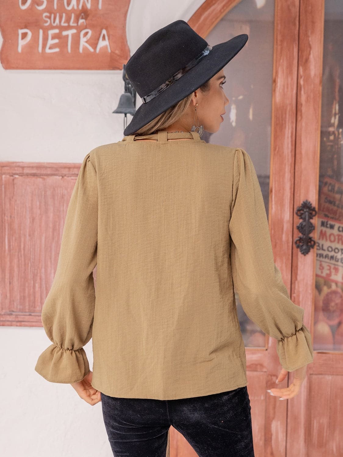 Ruched Flounce Sleeve Blouse.