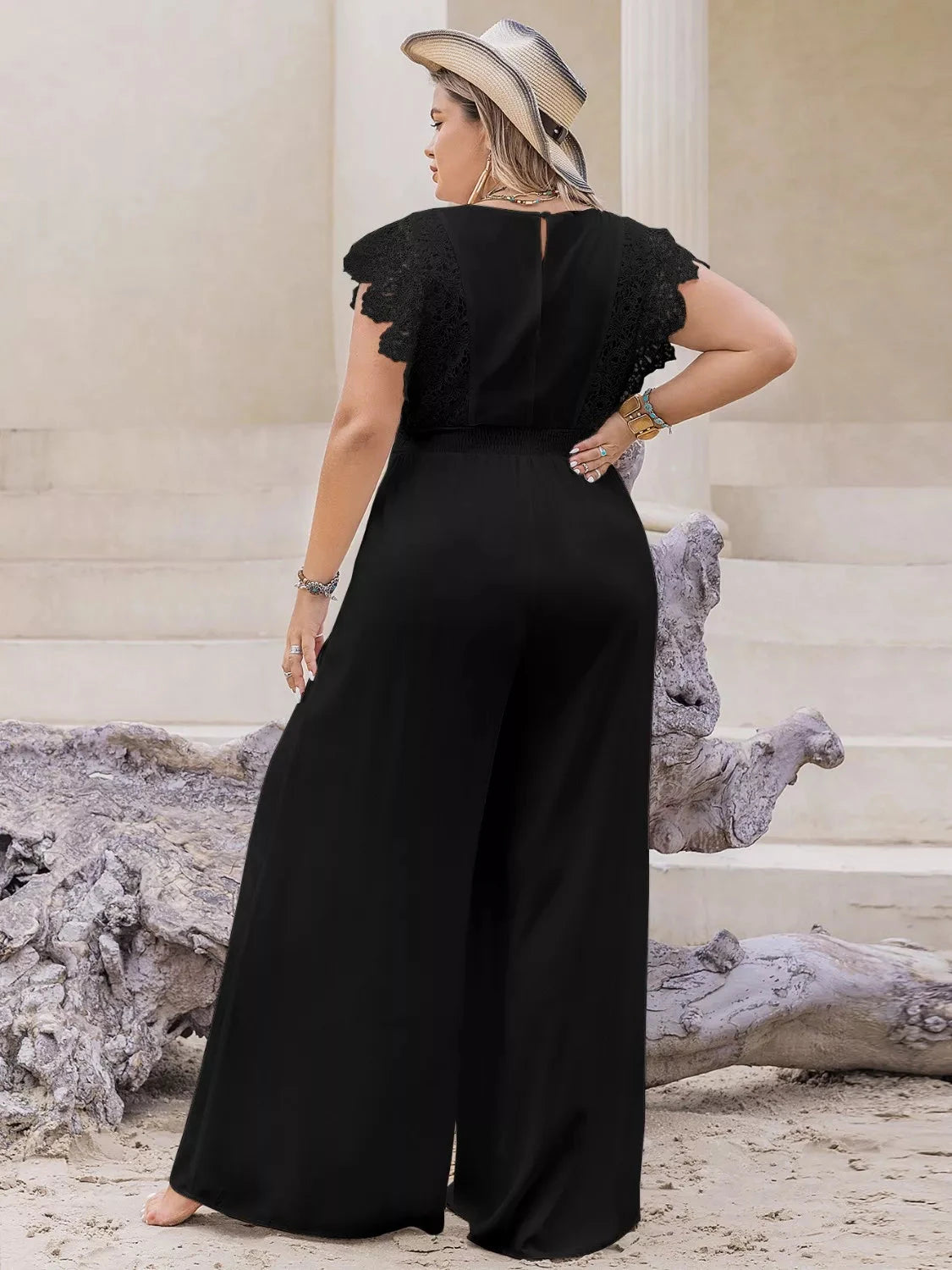 Plus Size Lace Cap Sleeve Wide Leg Jumpsuit Coco’s Tee Boutique