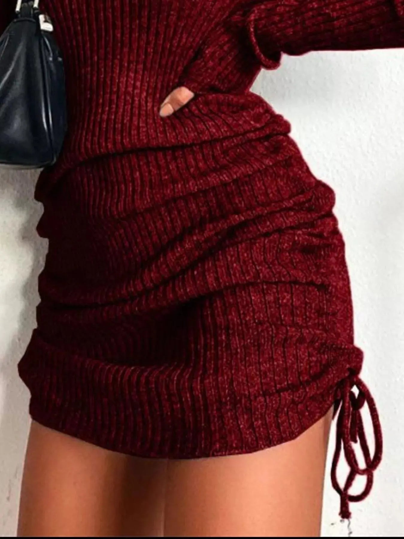 Full Size Ribbed Knit Drawstring Bodycon Sweater Dress Plus Size Simply Love