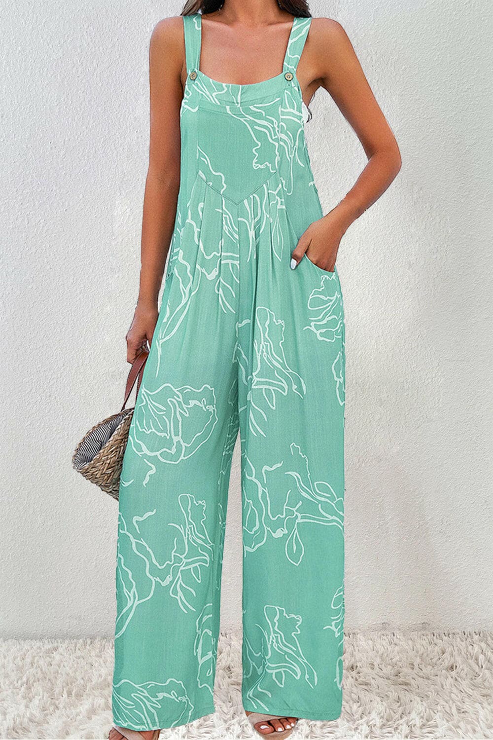 Printed Wide Strap Jumpsuit.