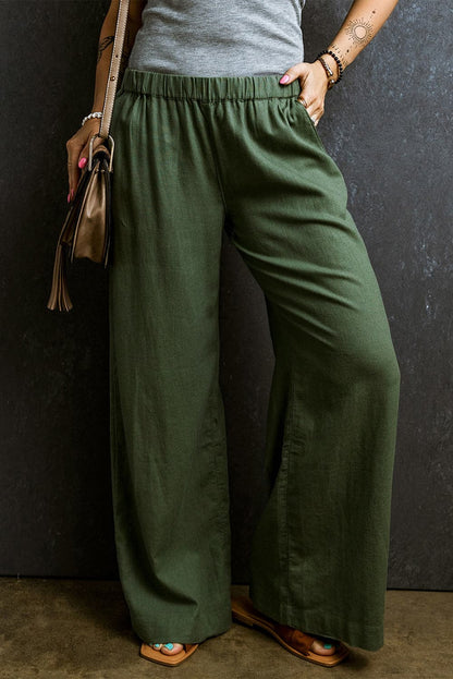 Elastic Waist Wide Leg Pants.