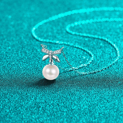 Natural Pearl Pendant Moissanite 925 Sterling Silver Necklace.