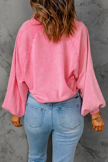 Sequin Flower Half Snap Lantern Sleeve Sweatshirt.