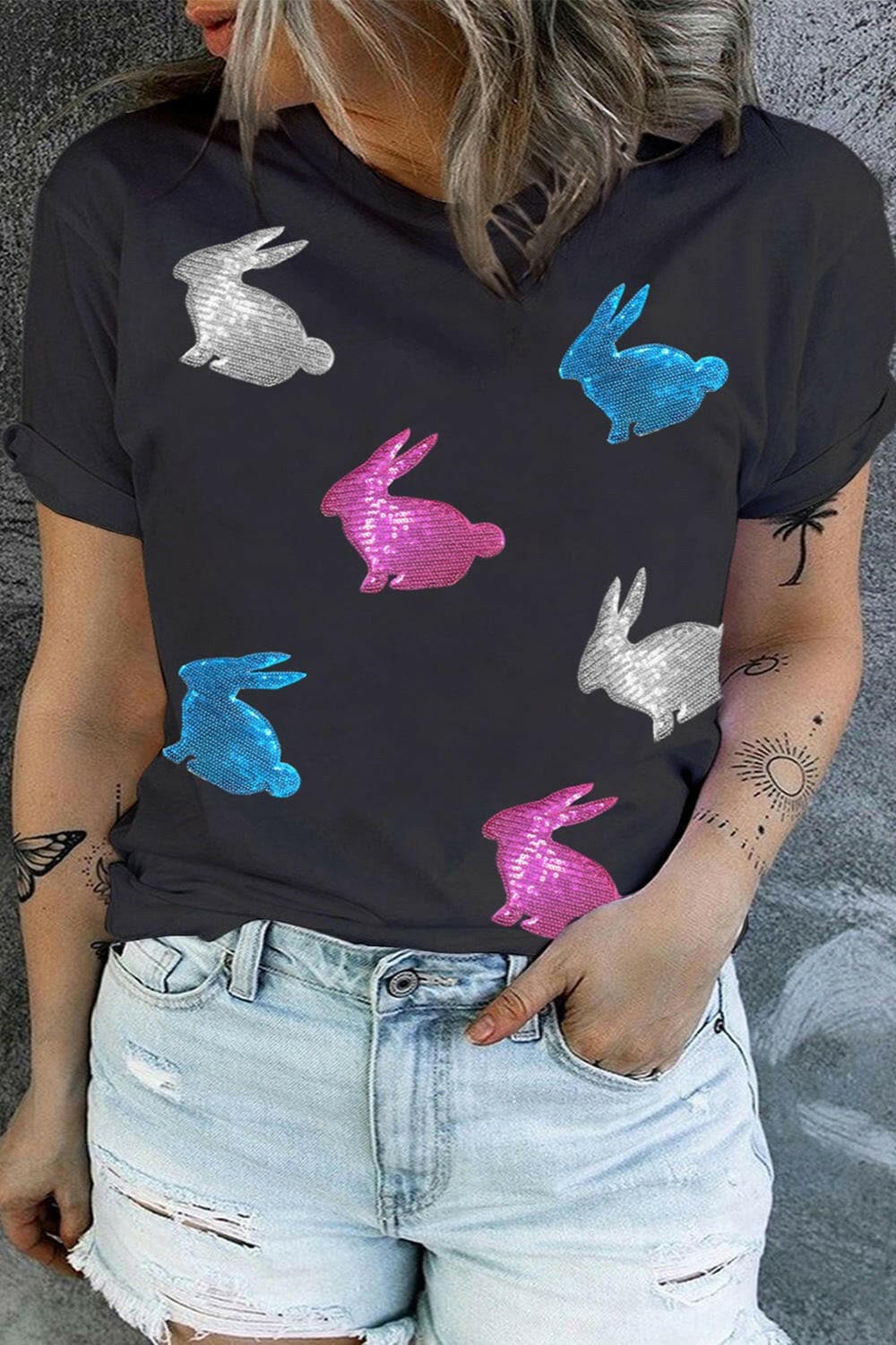 Plus Size Rabbit Round Neck Short Sleeve T-ShirtPlus Size Rabbit Round Neck Short Sleeve T-Shirt
 Upgrade your wardrobe with our Plus Size Rabbit Round Neck Short Sleeve T-Shirt, designed to make you stand out in Love Salve Size Rabbit Round Neck Short Sleeveplus