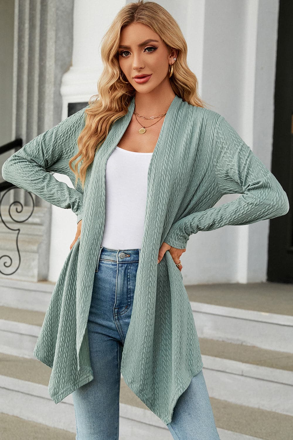 Open Front Long Sleeve Cardigan.