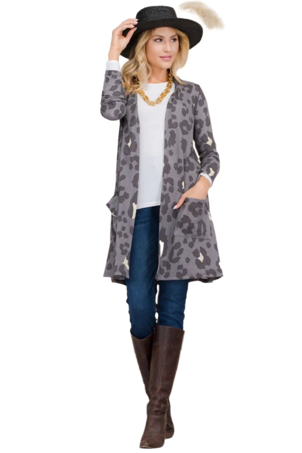 Celeste plus size leopard print open front cardigan