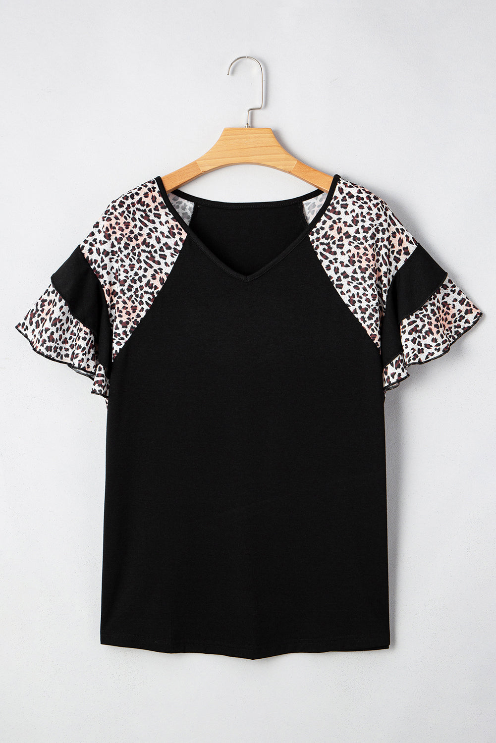 Black Leopard Ruffle Patchwork Sleeve Plus Size Summer Top Love Salve