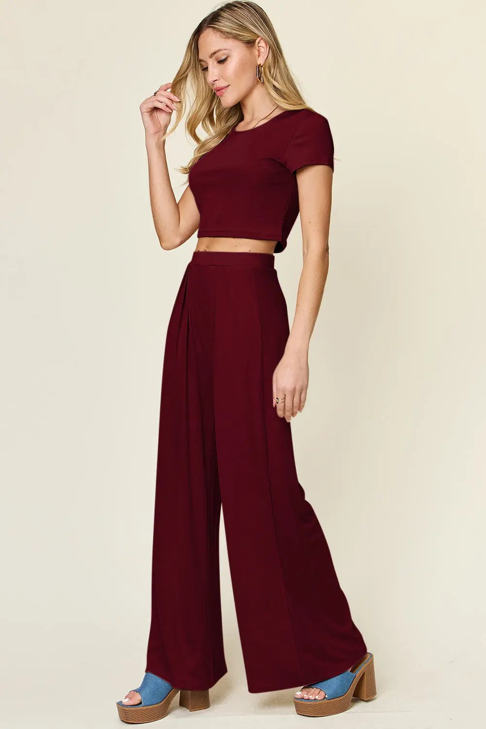 Double Take: Round Neck Top & Pants Set - Love Salve