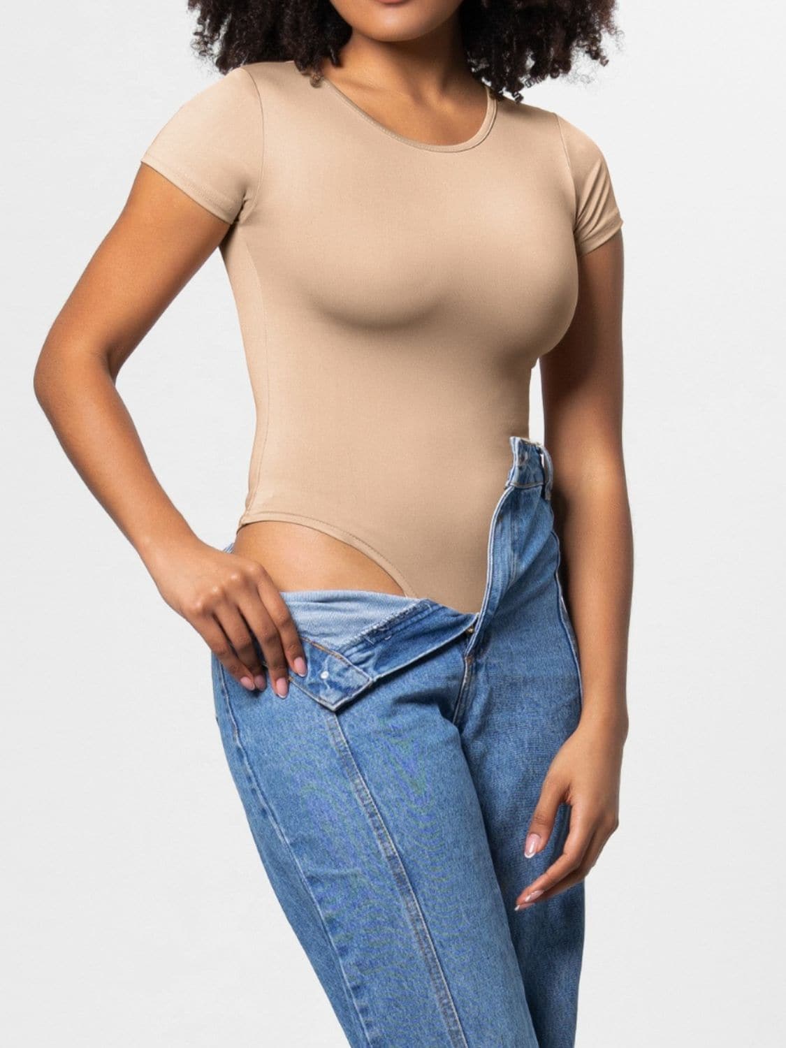 Full Size Round Neck Short Sleeve Bodysuit.