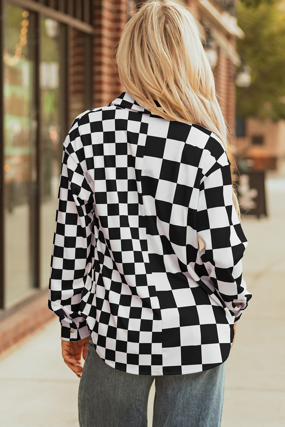 Black Checkerboard Flap Pocket Button Front Shacket For Casual Wear Lightweight Street Style Outerwear Dear-Lover Dropshipping
