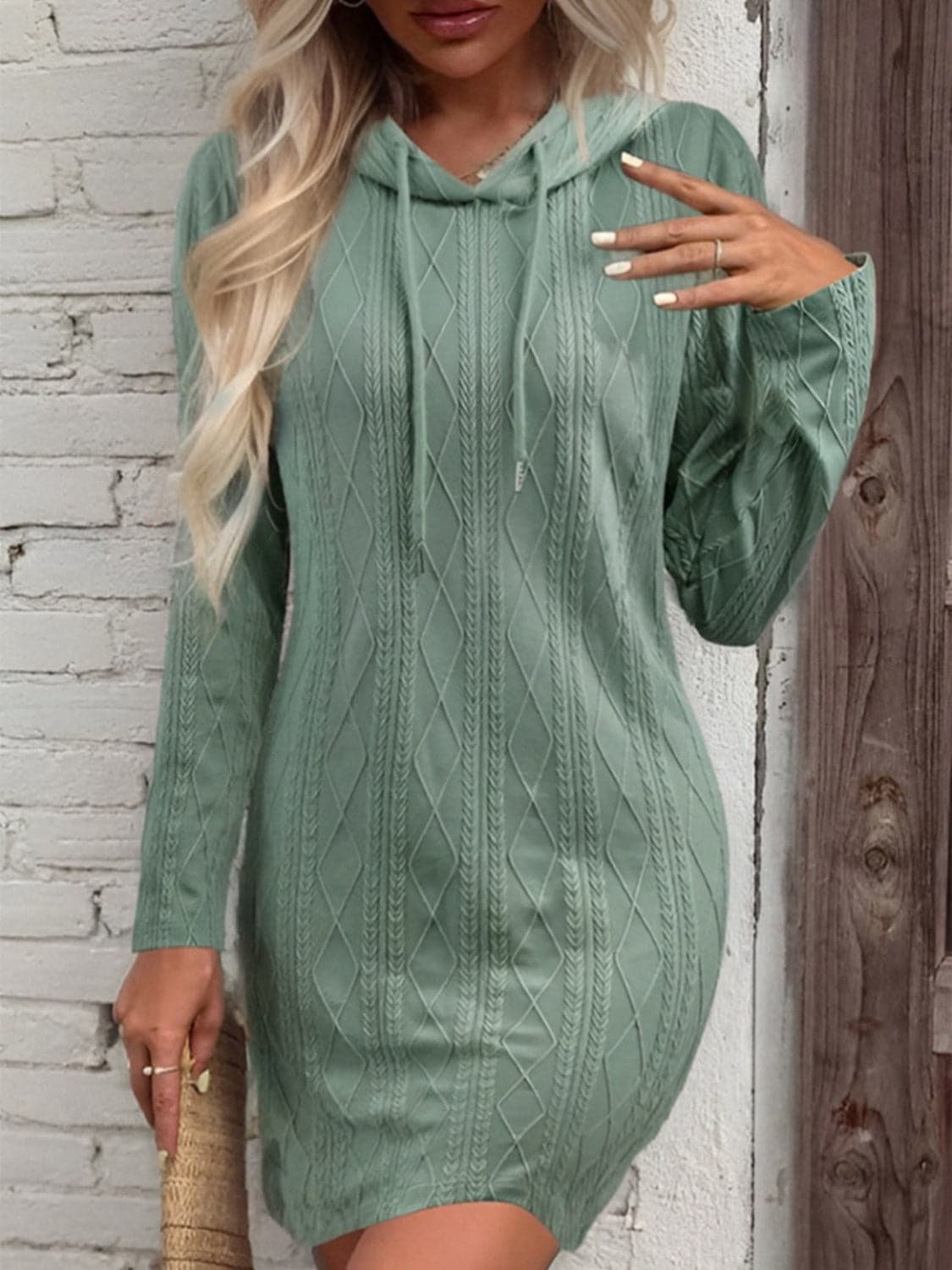 Drawstring Hooded Sweater Dress.