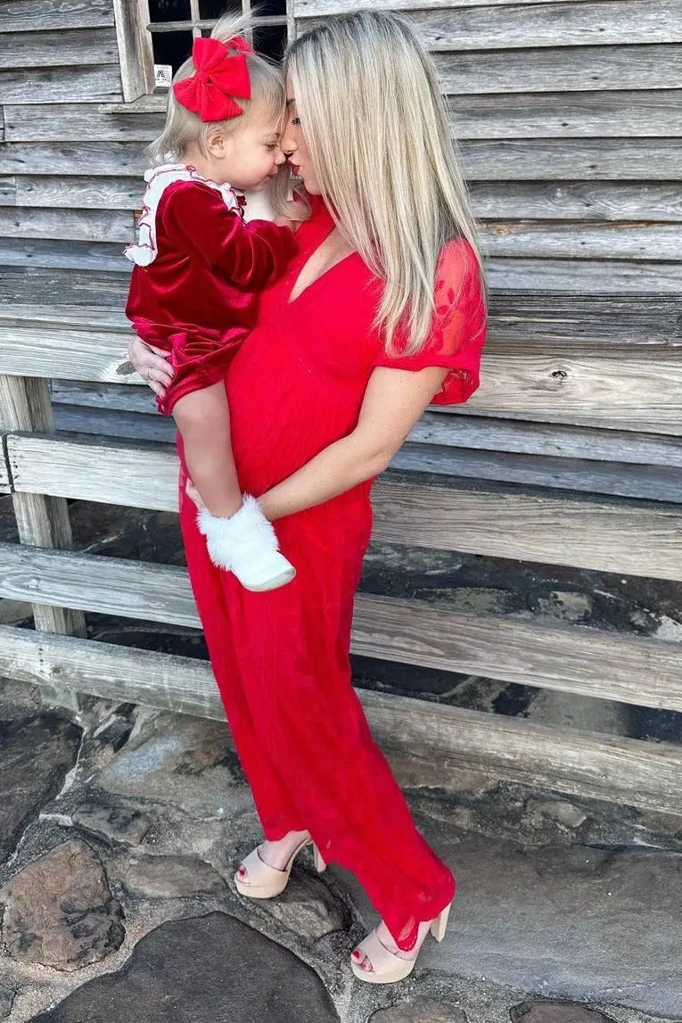 PinkBlush Red Lace Mesh Overlay Maternity Maxi Dress PinkBlush