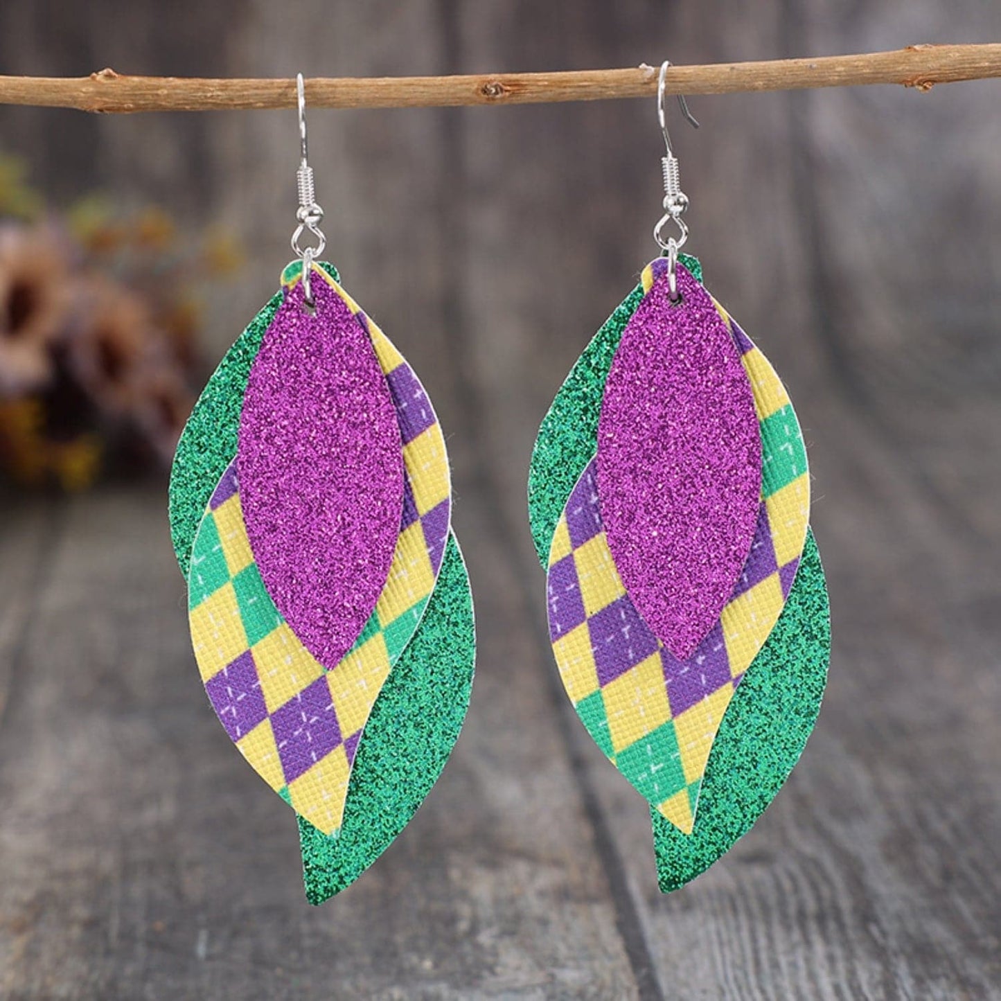 PU Leather Leaf Dangle Earrings.