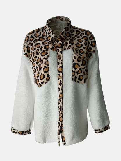 Fuzzy Button Up Long Sleeve Jacket.