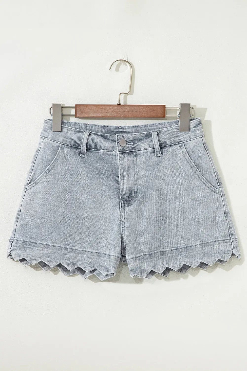 Dusk Blue Scalloped Hemline Acid Wash High Waist Denim Shorts Love Salve
