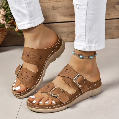 PU Leather Open Toe Buckle Sandals.