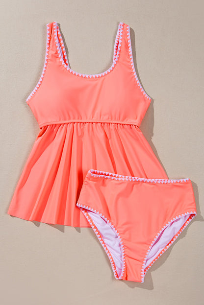 Fresh salmon ruffled peplum tankini with contrast trim