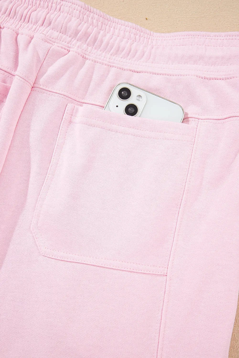 Light Pink Drawstring Waist Patchwork Solid Color Jogger Pants Love Salve