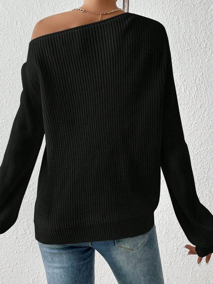 Cozy Honey One-Shoulder Long Sleeve Knit Sweater