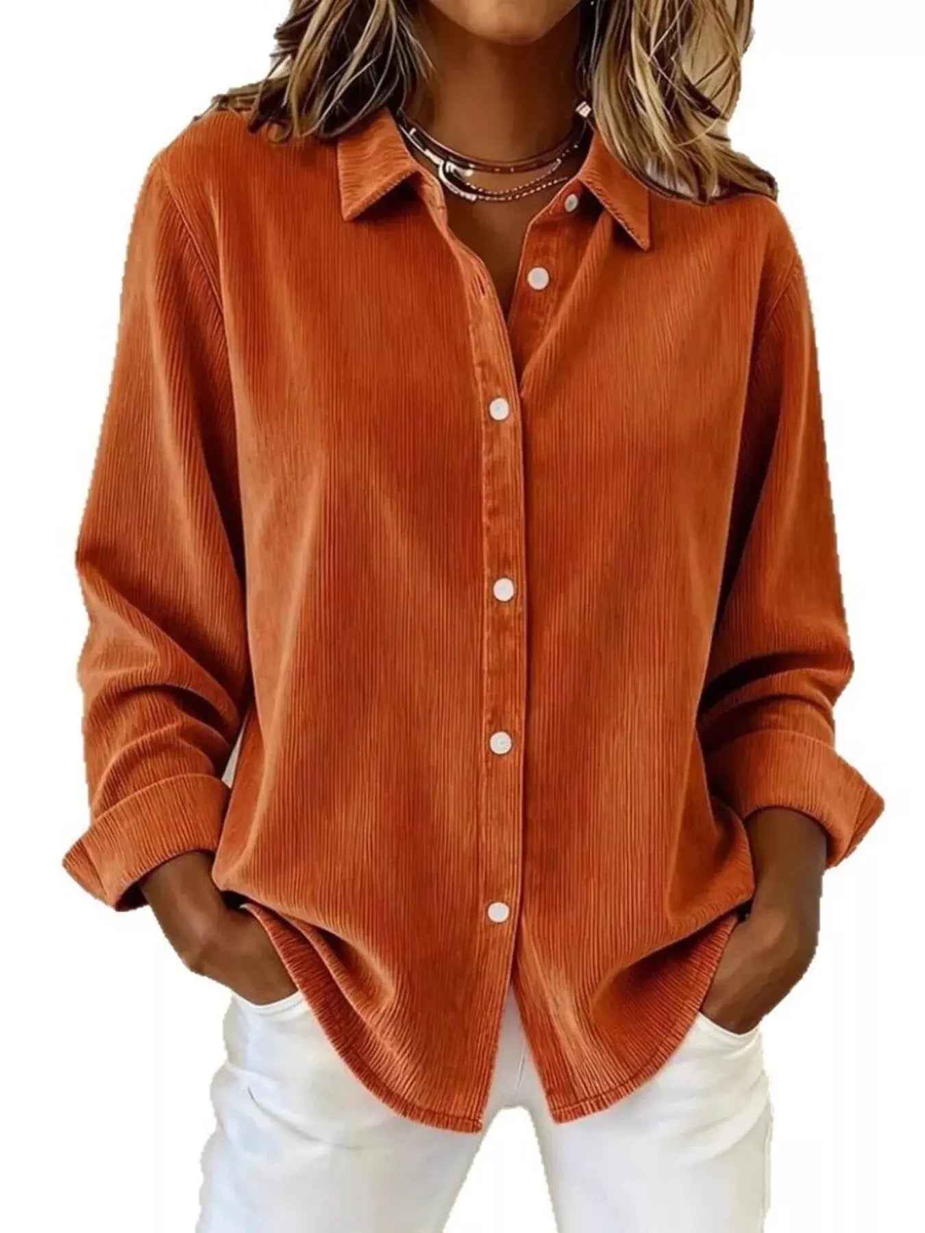 Full Size Corduroy Button-Down Shirt Plus Size Simply Love