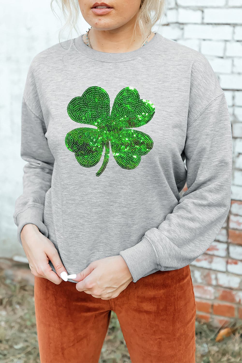 Lucky Clover Sequin Round Neck Sweatshirt.