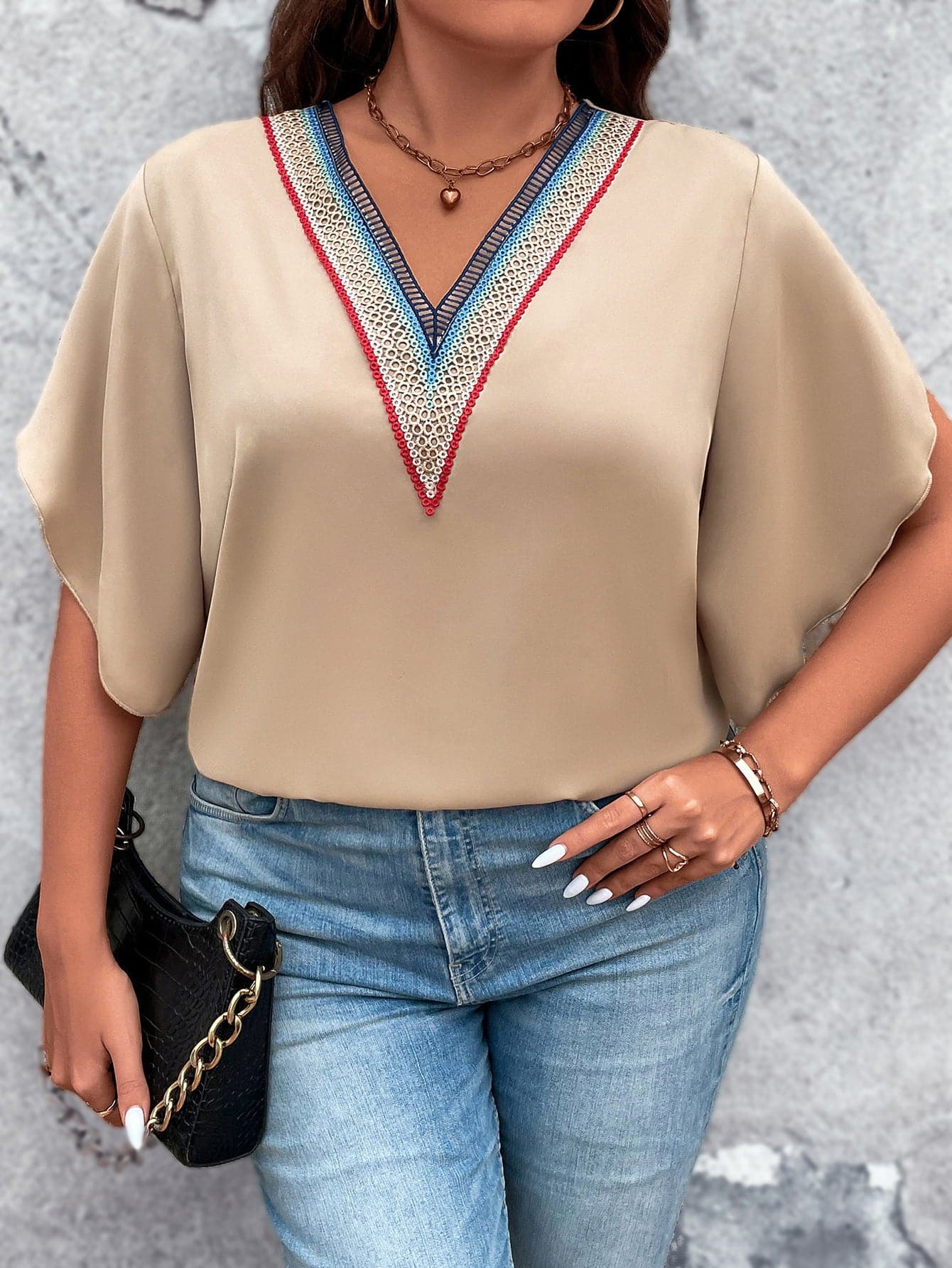 Plus Size V-Neck Flutter Sleeve Blouse.