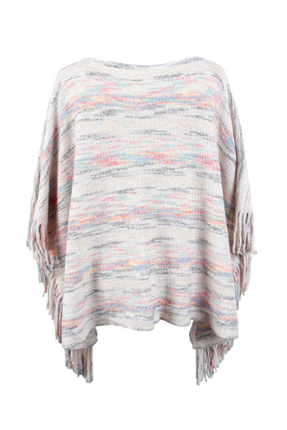 Round Neck Fringe Detail Sleeve Poncho.