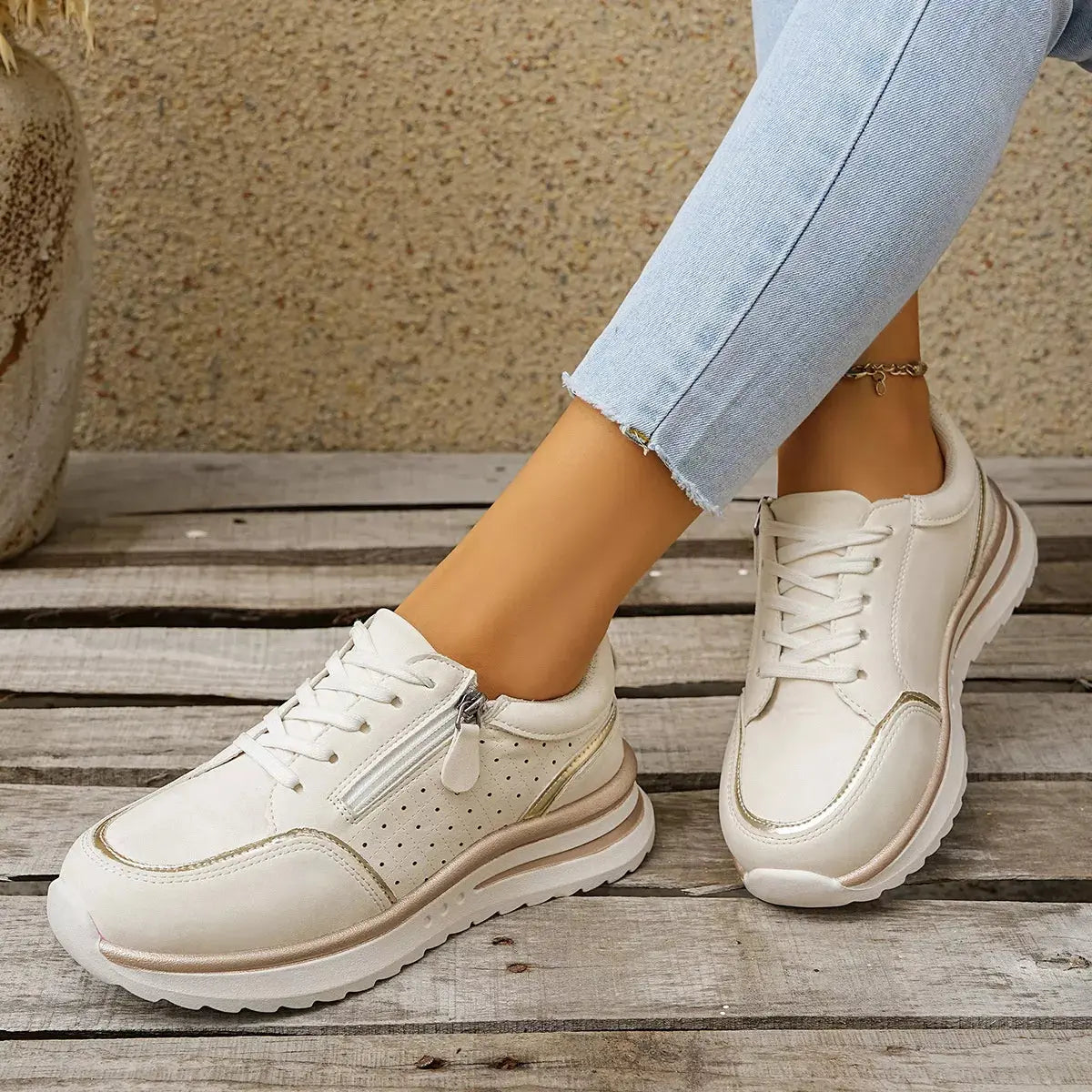 Round Toe Lace Up Sneakers Simply Love