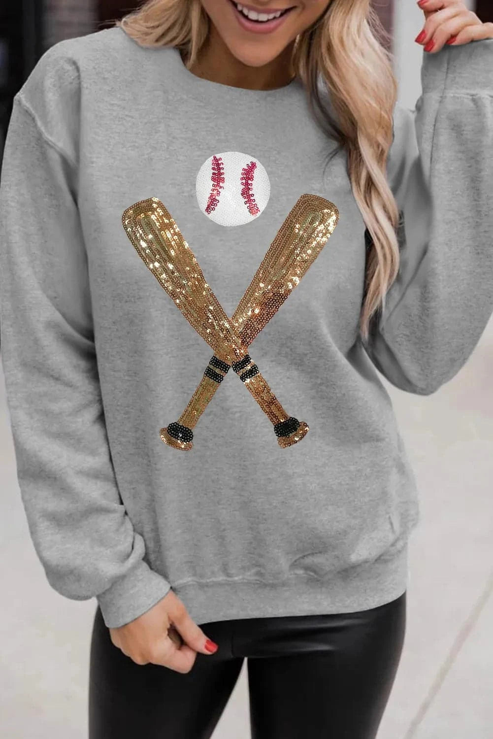 Sparkling Sequin Long Sleeve Baseball Sweatshirt