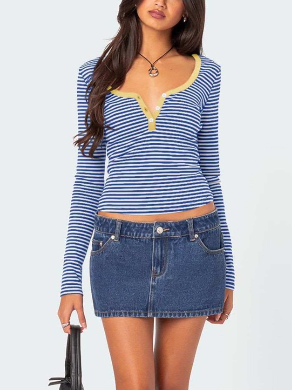 Button-up striped long sleeve tee