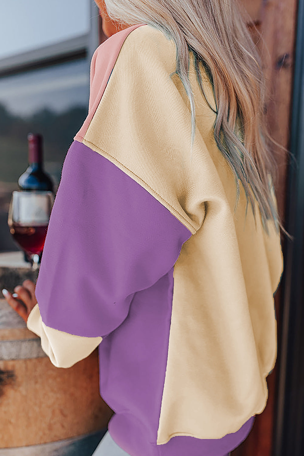 Cozy meadow mauve patchwork colorblock sweatshirt