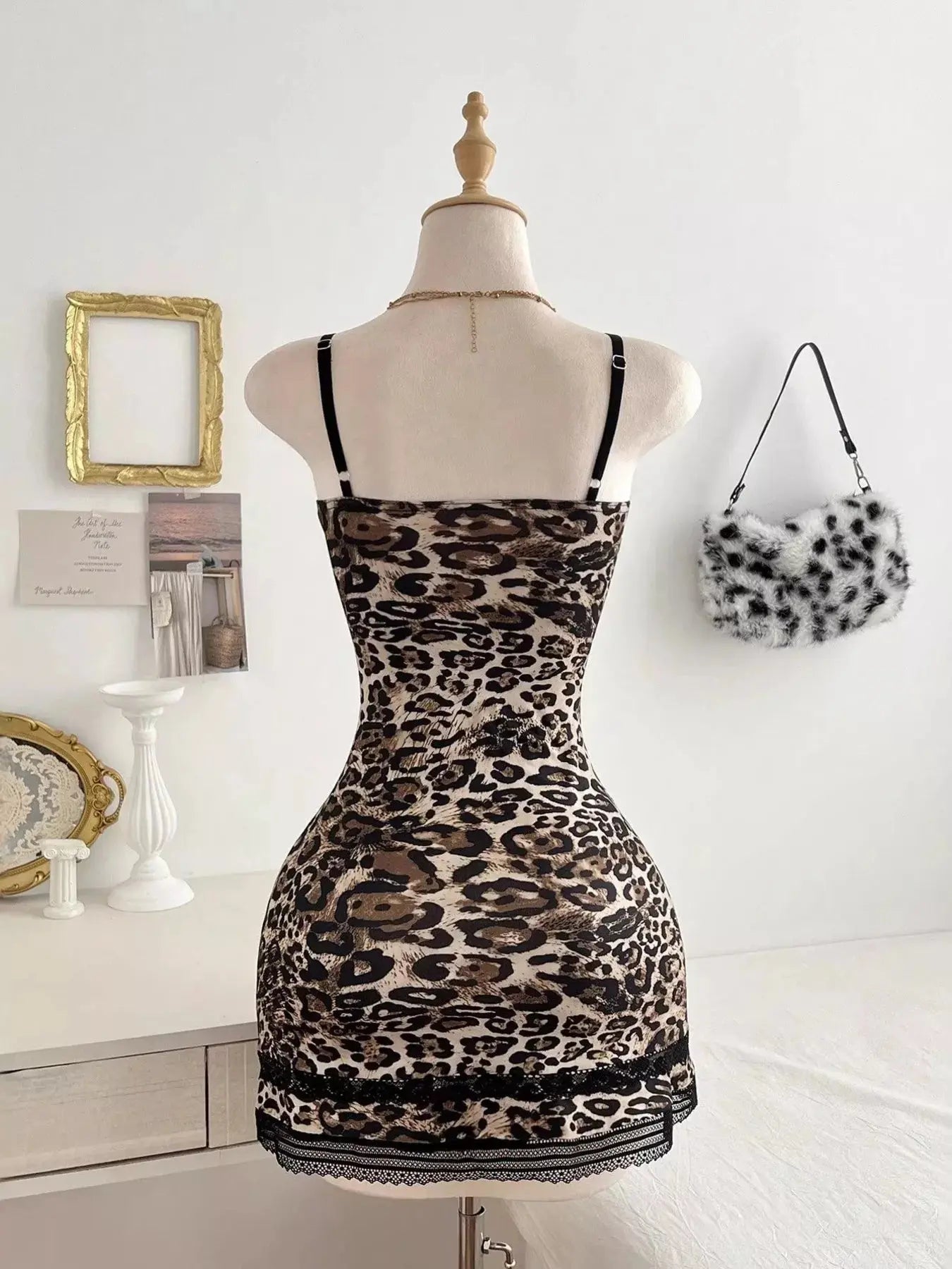 Leopard Print Lace Trim Mini Dress Simply Love