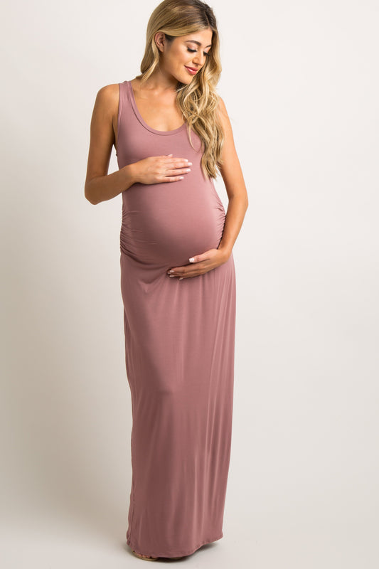 PinkBlush Mauve Sleeveless Fitted Maternity Maxi Dress PinkBlush