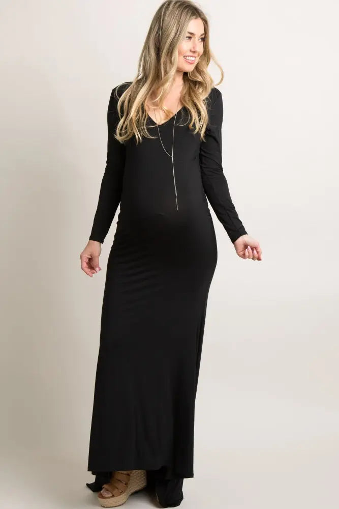 PinkBlush Black Long Sleeve Maternity Gown For Photoshoots And Baby Showers PinkBlush