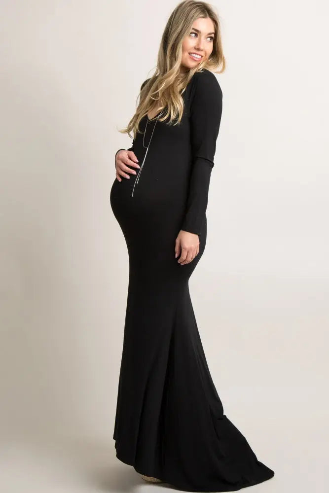 PinkBlush Black Long Sleeve Maternity Gown For Photoshoots And Baby Showers PinkBlush
