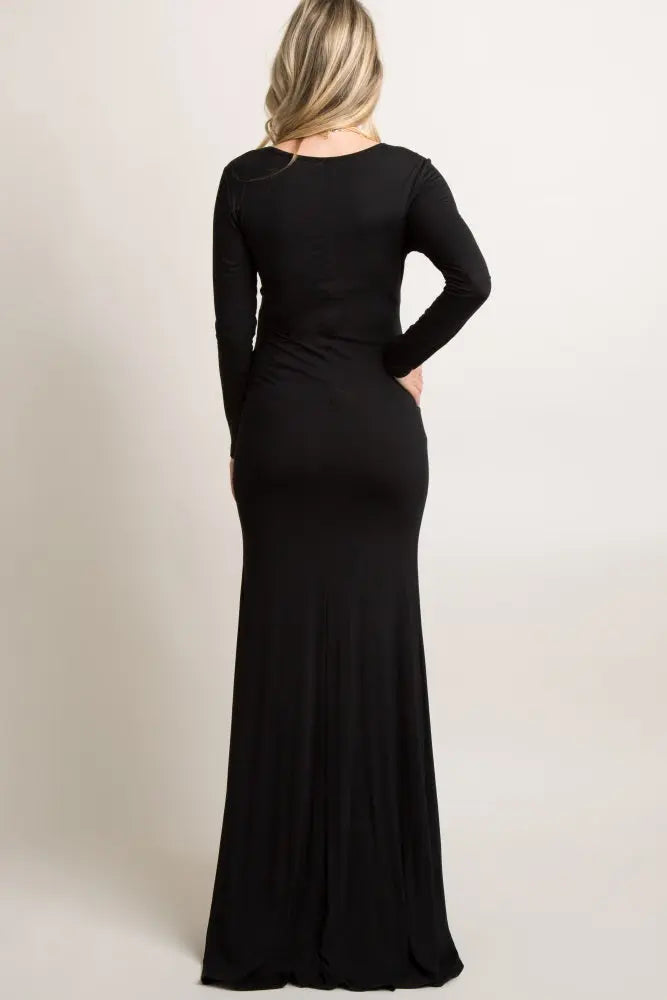 PinkBlush Black Long Sleeve Maternity Gown For Photoshoots And Baby Showers PinkBlush