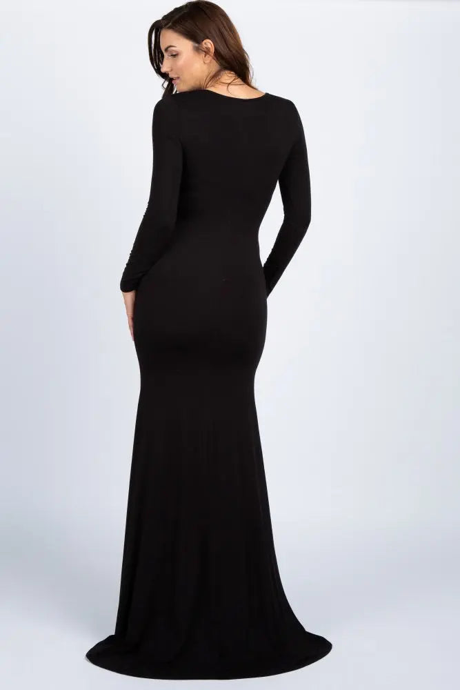 PinkBlush Black Long Sleeve Maternity Gown For Photoshoots And Baby Showers PinkBlush