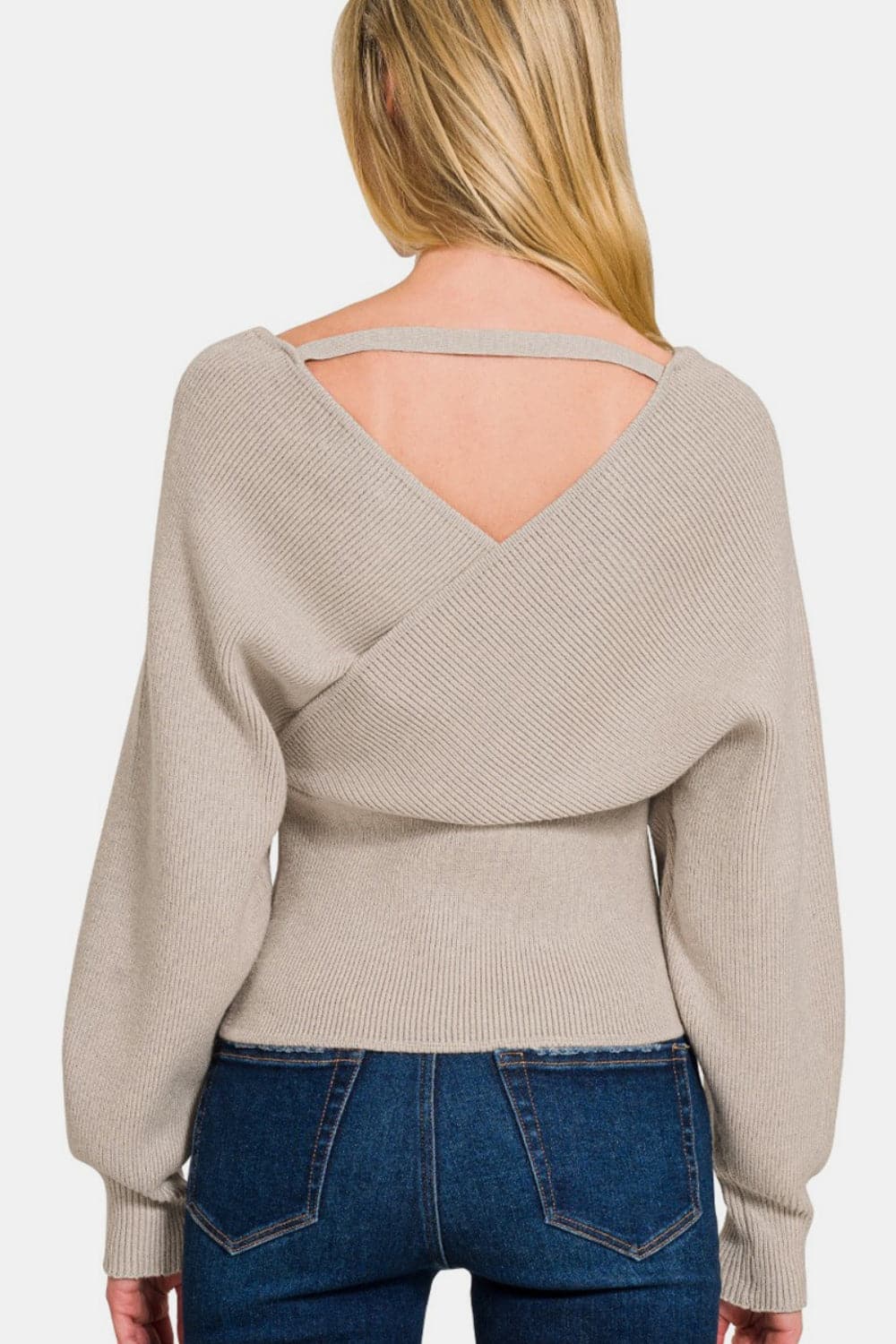 Zenana ribbed cross wrap sweater