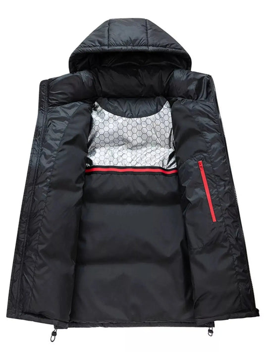 Men's Full Size Contrast Hooded Zip Up Down Jacket Plus Size Simply Love