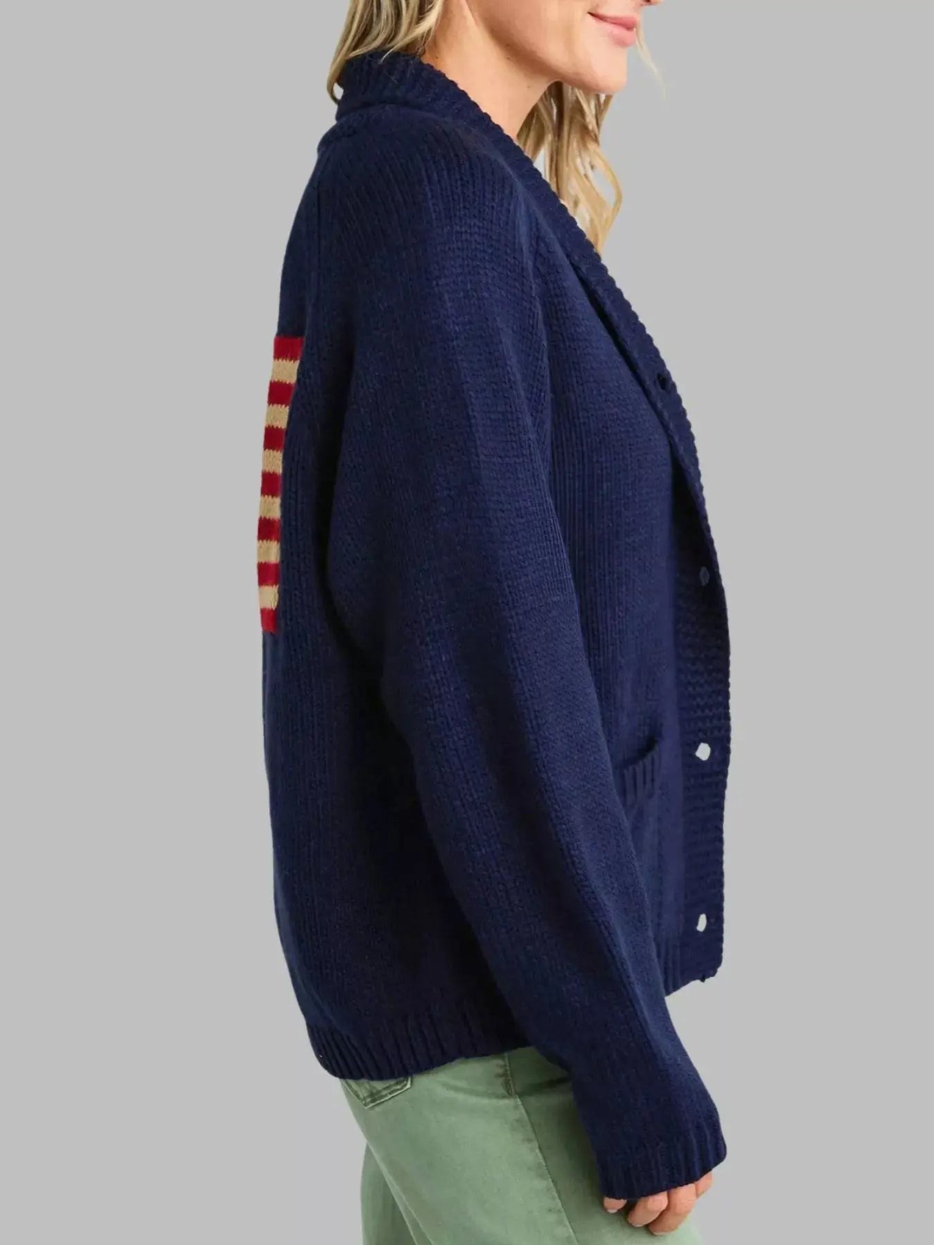 USA Flag Chunky Knit Button-Down Cardigan Simply Love
