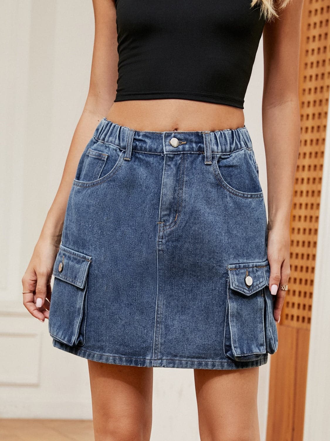 High Waist Denim Skirt.