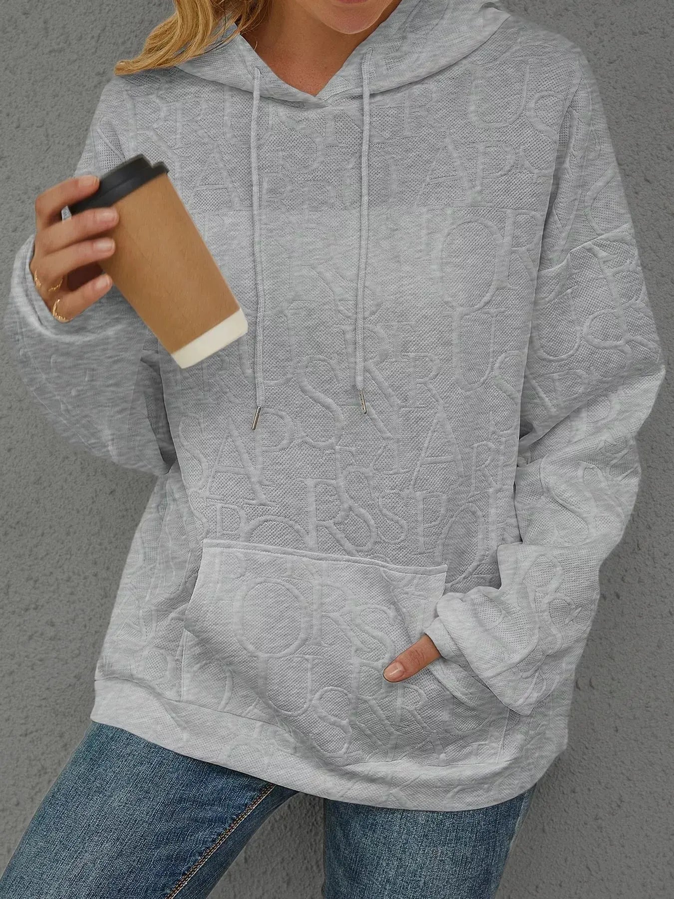 Full Size Embossed Lettering Casual Hoodie Plus Size Simply Love