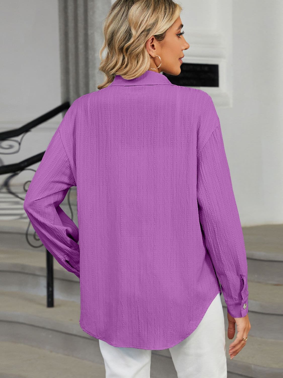 Collared Neck Long Sleeve Shirt.