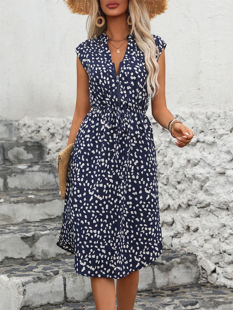 Slit Printed Cap Sleeve Dress.