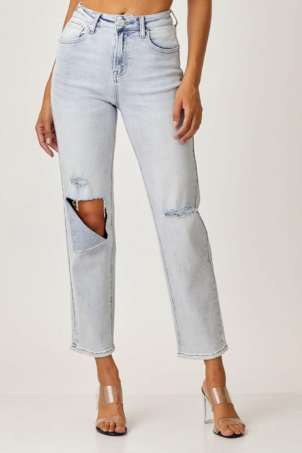 RISEN High Rise Distressed Relaxed Jeans.