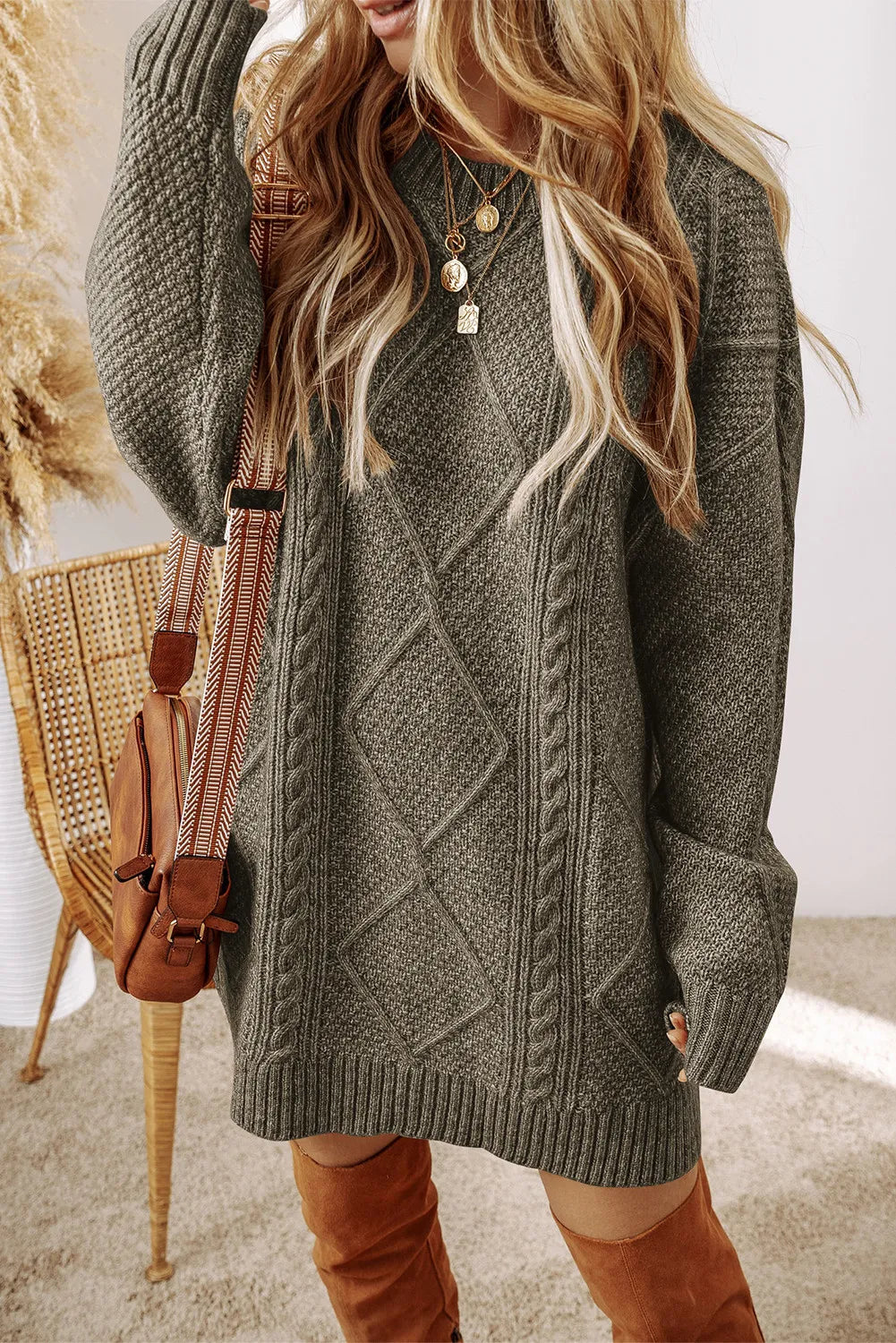 Cable-Knit Round Neck Sweater DressFeatures: Cable-Knit
Stretch: Slightly stretchy
Material composition: 100% polyester
Care instructions: Machine wash cold. Tumble dry low.
Imported


Size
US
Bust
ShLove Salve Cable-Knit Round Neck Sweater DressSweater Dresses