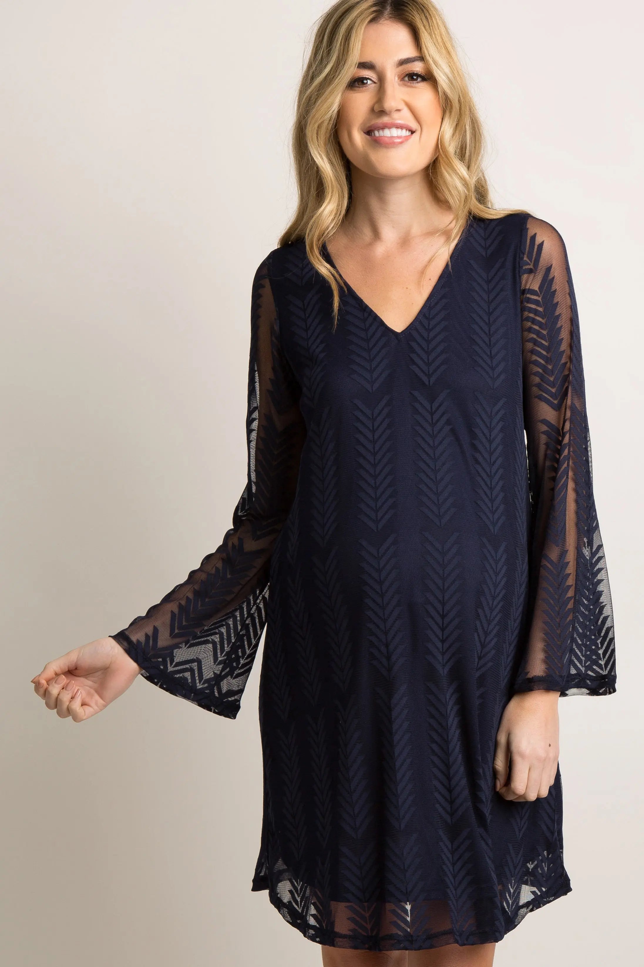 PinkBlush Navy Mesh Overlay Maternity Dress PinkBlush