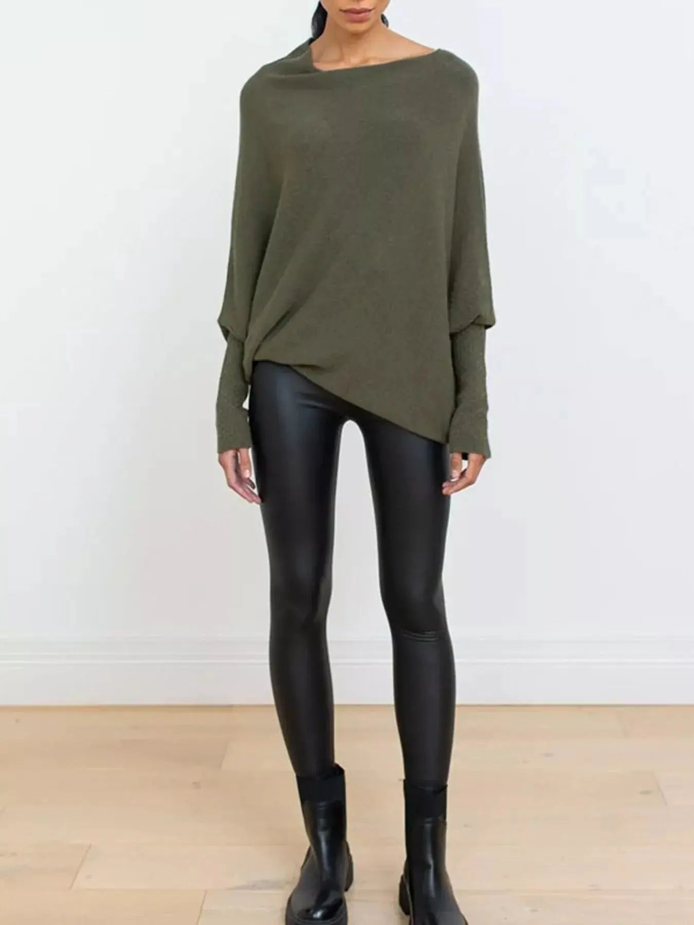 Boat Neck Long Sleeve Sweater Simply Love