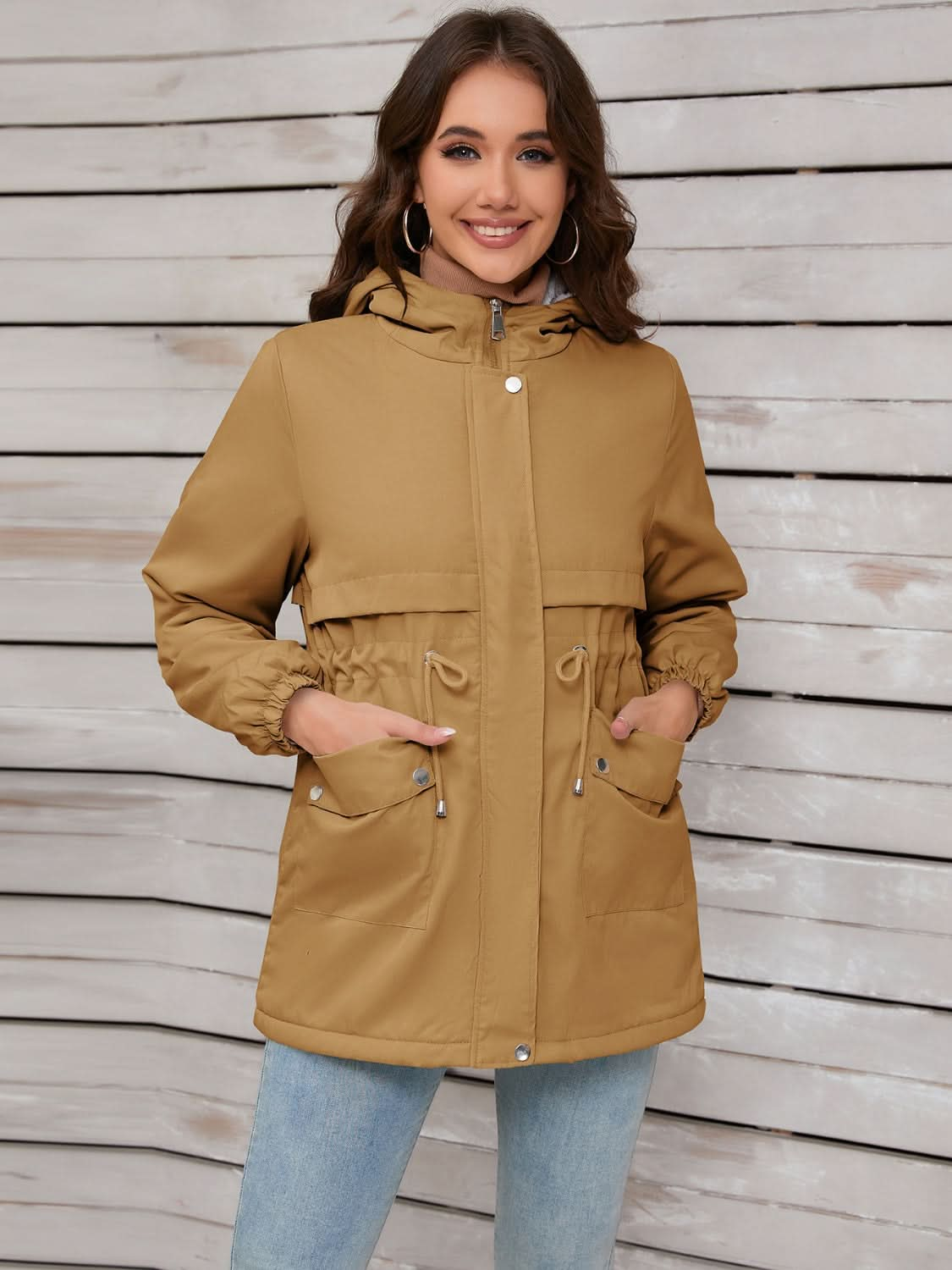 Drawstring Long Sleeve Hooded Jacket