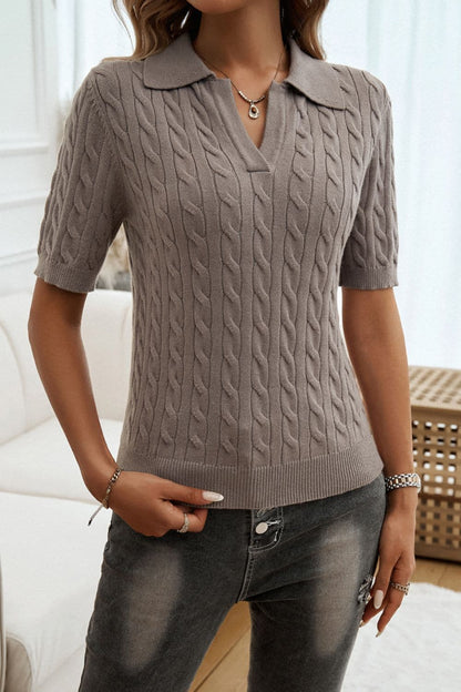 Cable-Knit Short Sleeve Sweater.